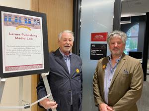 Lerner Publishing Group Founder, Harry Lerner, and CEO and Publisher of Lerner Publishing Group, Adam Lerner, at the grand opening of the Lerner Publishing Media Lab at the University of Minnesota.