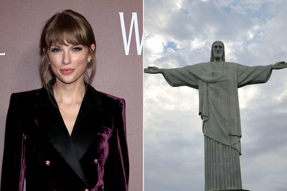 Taylor Swift T-shirt projected onto Christ the Redeemer statue