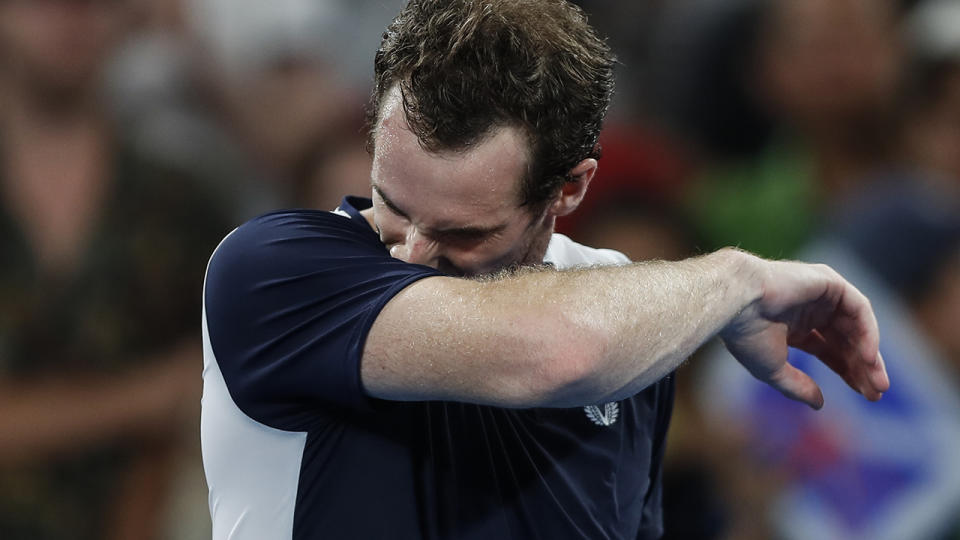 Andy Murray reacts after his loss. (Photo by Fred Lee/Getty Images)