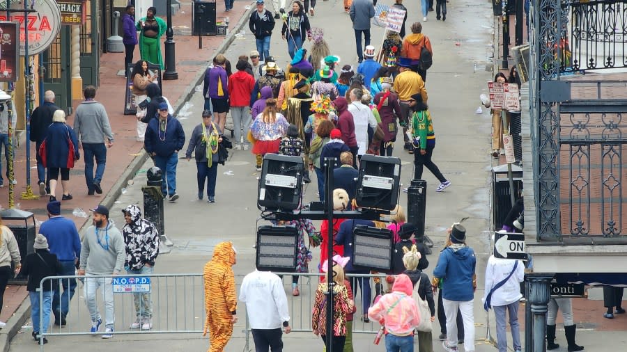 Crowds on Bourbon Street Mardi Gras Day 2024 (WGNO/Renaldo Ruffin)