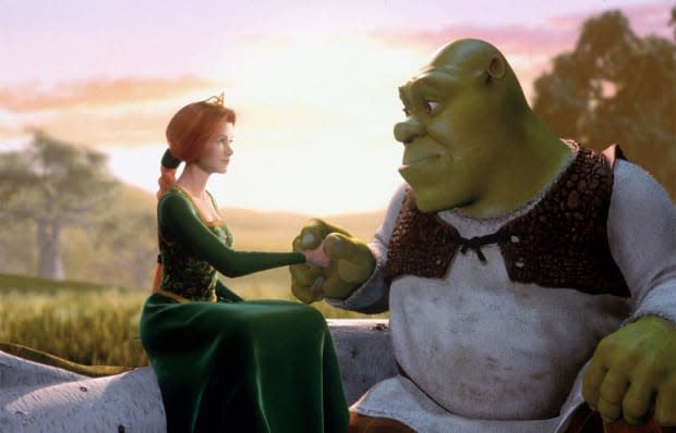 Princess Fiona and <a href="https://parade.com/1208490/walterscott/shrek-trivia/" rel="nofollow noopener" target="_blank" data-ylk="slk:Shrek;elm:context_link;itc:0;sec:content-canvas" class="link ">Shrek</a> in "Shrek"<p>DreamWorks</p>