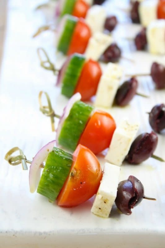 <p>Miss in the Kitchen</p><p>A tasty Greek salad, no fork required.</p><p><strong>Get the recipe: <a href="https://www.missinthekitchen.com/greek-salad-skewers/" rel="nofollow noopener" target="_blank" data-ylk="slk:Greek Salad Skewers;elm:context_link;itc:0;sec:content-canvas" class="link ">Greek Salad Skewers</a></strong></p><p><strong>Related: <a href="https://www.yahoo.com/lifestyle/30-best-greek-yogurt-dip-204759301.html" data-ylk="slk:30 Best Greek Yogurt Dips;elm:context_link;itc:0;sec:content-canvas;outcm:mb_qualified_link;_E:mb_qualified_link;ct:story;" class="link  yahoo-link">30 Best Greek Yogurt Dips</a></strong></p>