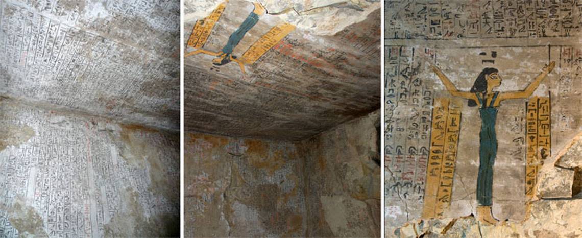 The walls of Djehuty’s burial chamber showing scenes from the Book of the Dead.