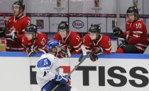 Finland's Teuvo Teravainen celebrates in front of Canada's bench after scoring on a penalty shot during the third period of their IIHF World Junior Championship ice hockey game in Malmo, Sweden, January 4, 2014. REUTERS/Alexander Demianchuk (SWEDEN - Tags: SPORT ICE HOCKEY)