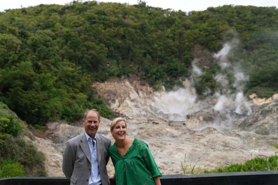 <p>Prince Edward and Sophie, Countess of Wessex, traveled to the Caribbean on a Platinum Jubilee tour in the wake of <a href="https://www.townandcountrymag.com/society/tradition/g39477988/prince-william-kate-middleton-caribbean-royal-tour-2022-photos/" rel="nofollow noopener" target="_blank" data-ylk="slk:Prince William and Kate Middleton's tour of the region.;elm:context_link;itc:0;sec:content-canvas" class="link ">Prince William and Kate Middleton's tour of the region.</a> Ahead of the Wessexes' tour, Buckingham Palace announced they would be cancelling a tour stop to Grenada, and <a href="https://www.townandcountrymag.com/society/tradition/a39825358/prince-edward-sophie-caribbean-royal-tour-2022-backlash/" rel="nofollow noopener" target="_blank" data-ylk="slk:during their tour, they also faced protests;elm:context_link;itc:0;sec:content-canvas" class="link ">during their tour, they also faced protests</a>. Yet, Edward and Sophie—a royal couple who have been in the spotlight more and more this year—seemed to have a grand time on their trip. The Wessexes are pictured here in Sulphur Springs in Soufriere, Saint Lucia.</p><p> <a class="link " href="https://www.townandcountrymag.com/society/tradition/g39813717/prince-edward-sophie-countess-of-wessex-2022-caribbean-royal-tour-photos/" rel="nofollow noopener" target="_blank" data-ylk="slk:All the Best Photos from Edward & Sophie's Royal Tour;elm:context_link;itc:0;sec:content-canvas">All the Best Photos from Edward & Sophie's Royal Tour</a></p>