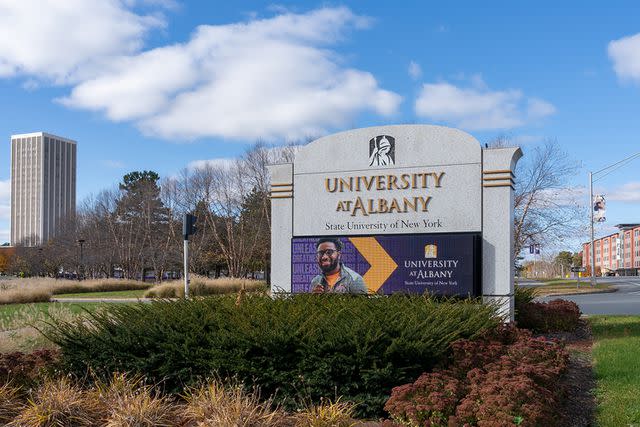 <p>Getty Images</p> A stock photo of the University at Albany sign