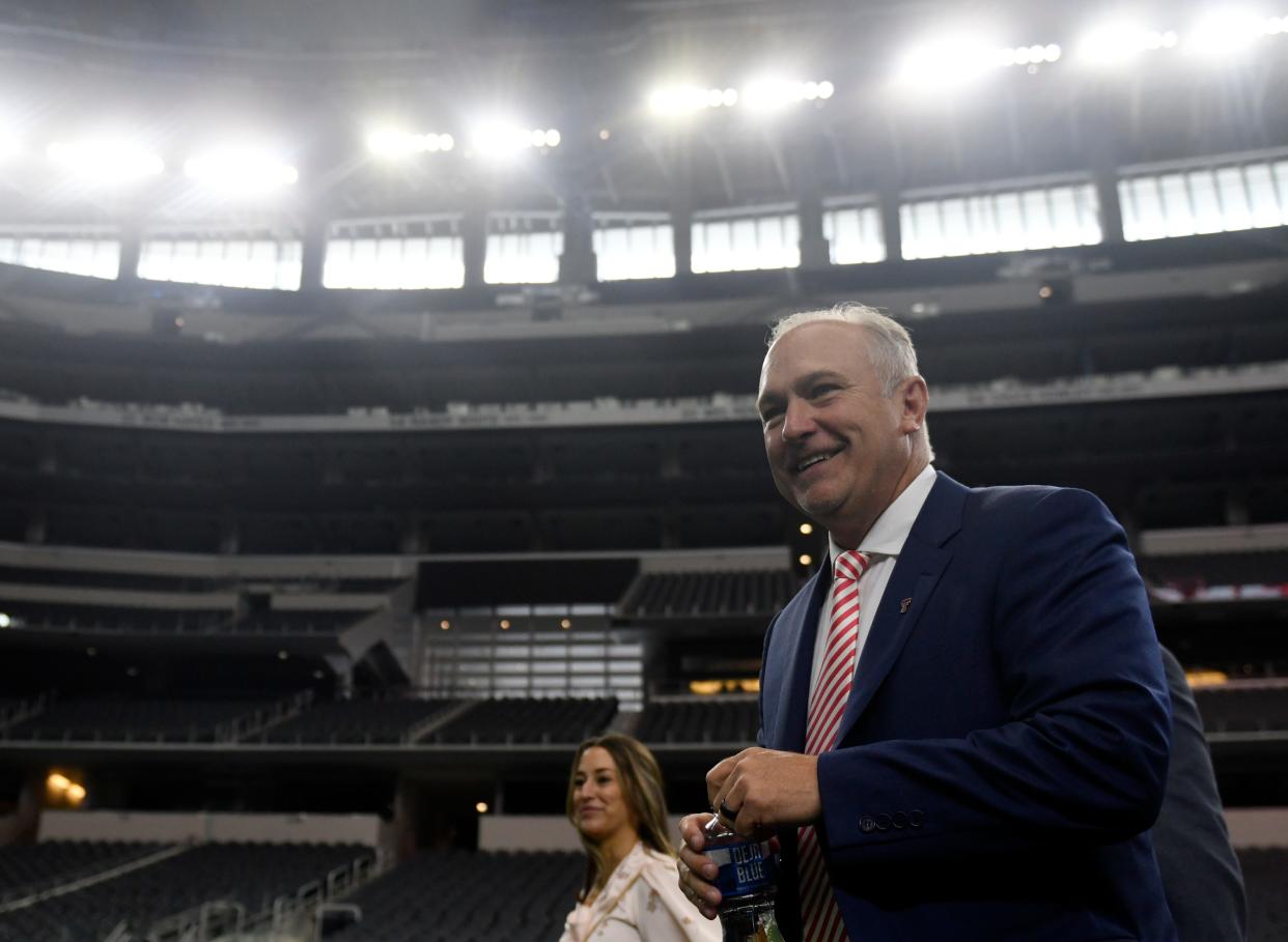 Texas Tech coach Joey McGuire returned to AT&T Stadium in Arlington on Thursday for Big 12 football media days. McGuire won two of his three UIL state championships at the Dallas Cowboys' stadium and wants to bring the Red Raiders for a Big 12 championship game.