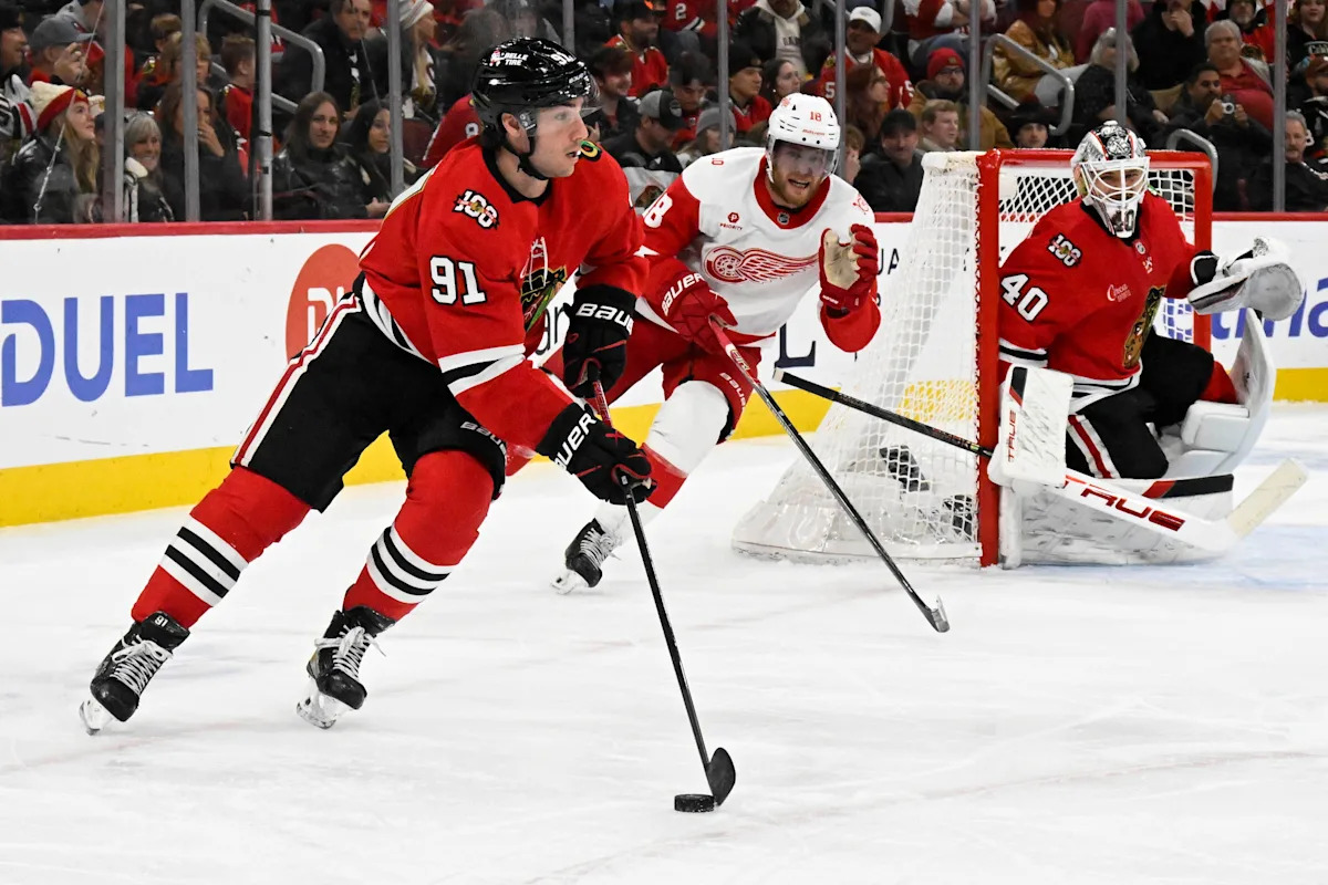 Frank Nazar practices with the Blackhawks, could return this week