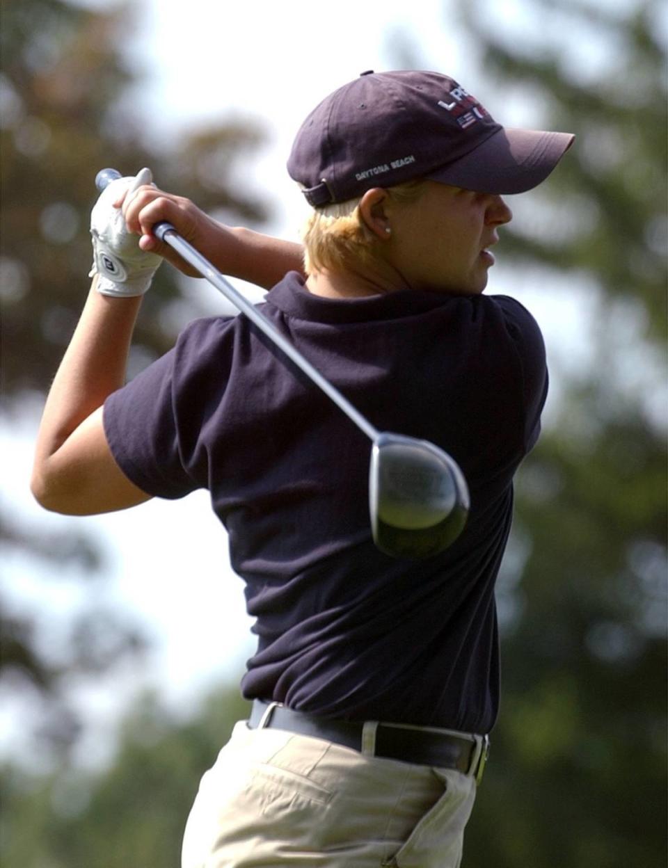 Philipsburg Country Club’s Kelly Kephart tees off on hole one during the current club champion division of the Centre Daily Times’ 2002 Tournament of Champions at Philipsburg Country Club in September 2002.