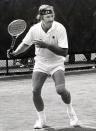 <p><em>Bonnie and Clyde</em> star Gene Hackman stands at the ready during a tennis match in 1973.</p>