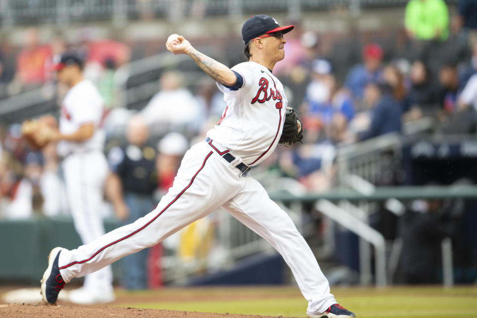 Atlanta Braves relief pitcher Jesse Chavez throws in the fifth inning of a baseball game against the Miami Marlins, Sunday, Sept. 4, 2022, in Atlanta. (AP Photo/Hakim Wright Sr.)