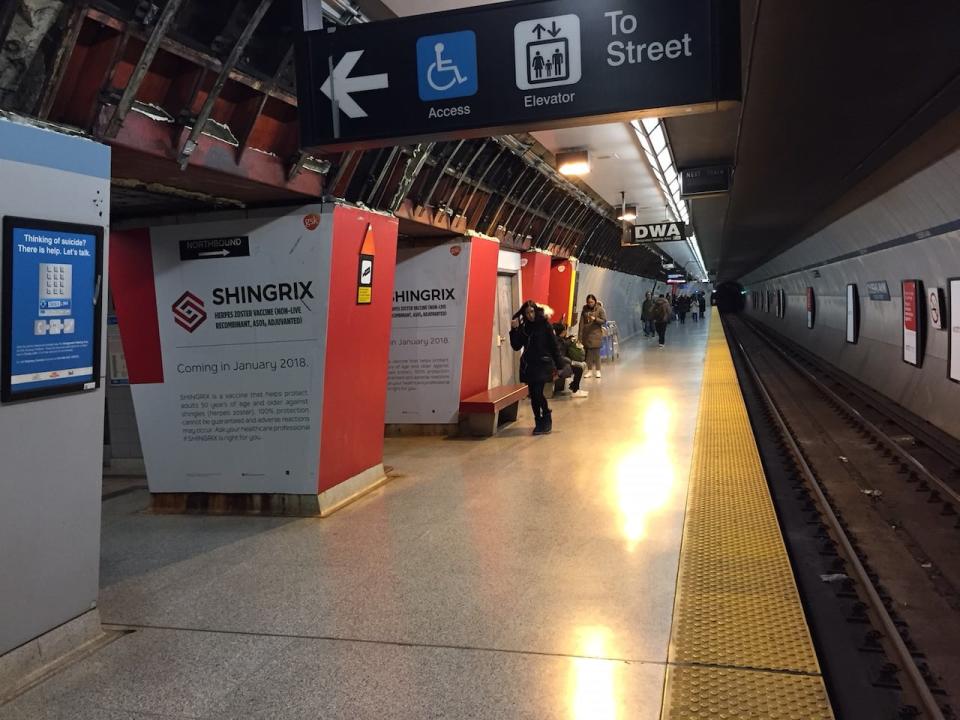 Ads for a vaccine against shingles recently started appearing in cities in Ontario, B.C. and Quebec, including in this Toronto subway station. 