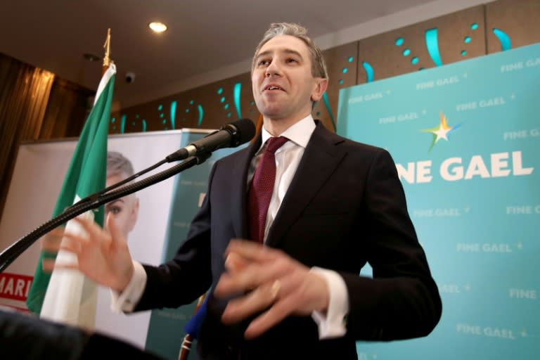 Simon Harris habla en la convención del Fine Gael tras su elección como líder del partido y siguiente primer ministro irlandés, el 24 de marzo de 2024 en Athlone, en el centro de Irlanda (Paul Faith)