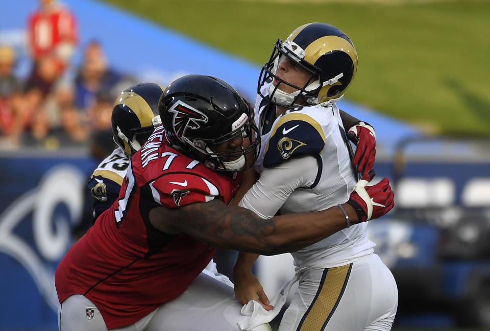 Ra’Shede Hageman worked out for the Patriots on Wednesday after missing the entire 2017 season due to domestic violence charges. (AP)