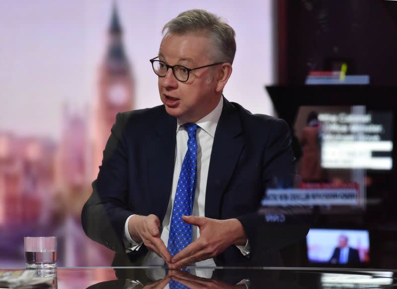 Britain's Chancellor of the Duchy of Lancaster Michael Gove appears on BBC TV's The Andrew Marr Show in London