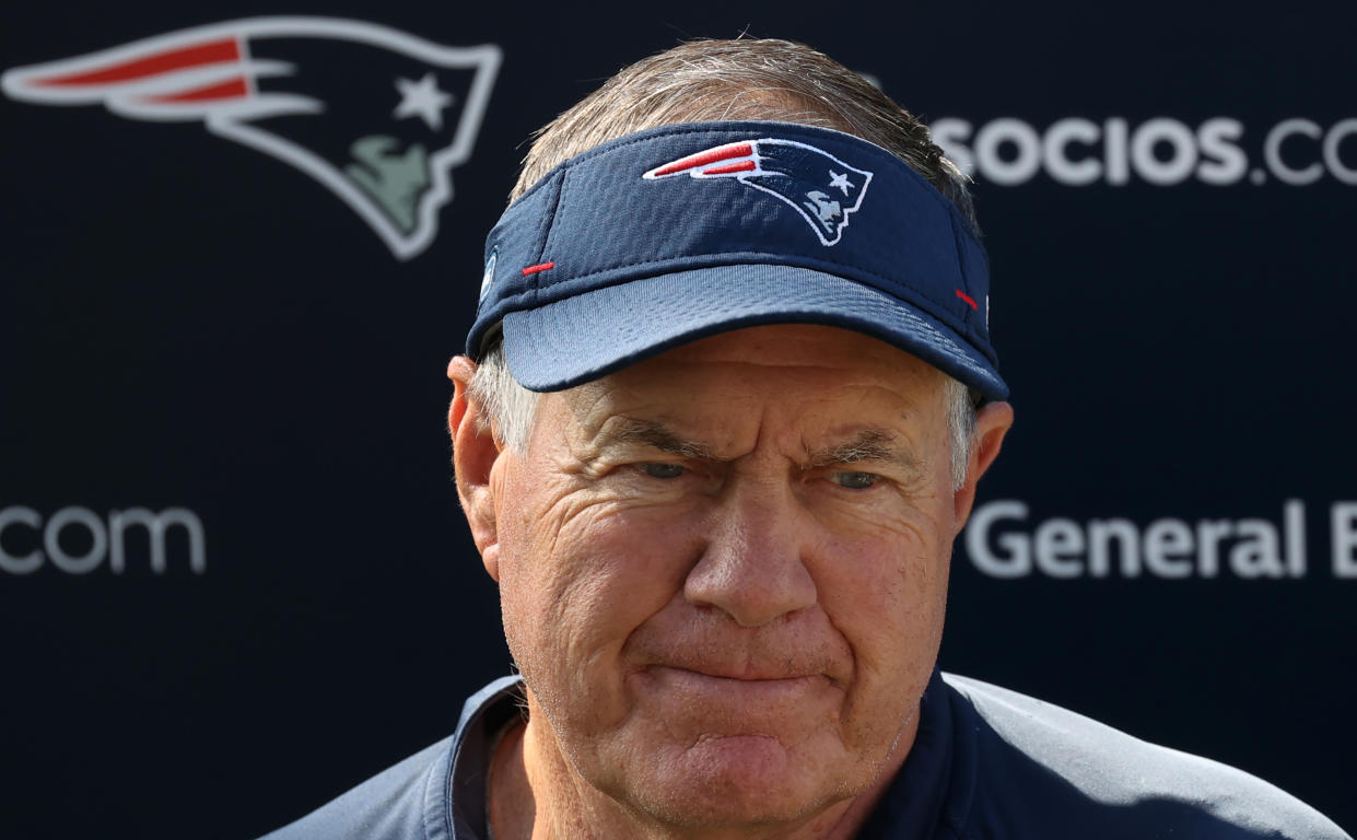 Bill Belichick isn't concerned with the Dolphins-Tom Brady tampering scandal. (Photo by David L. Ryan/The Boston Globe via Getty Images)