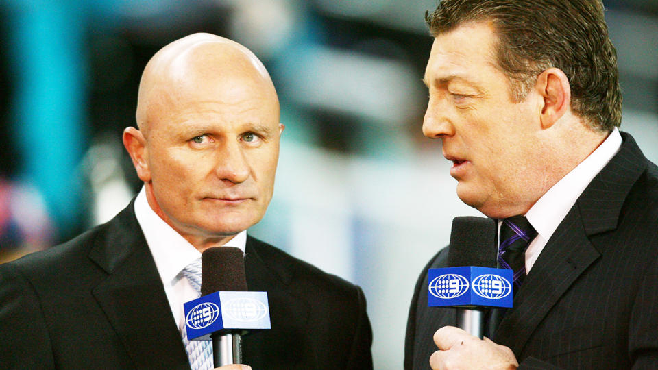 Peter Sterling and Phil Gould, pictured here before an NRL game in 2008.