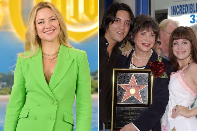 <p>Juan Naharro Gimenez/Getty ; Vince Bucci/Getty</p> Kate Hudson attends the "Daggers in the Back: The Mystery of Glass Onion" photocall on October 19, 2022 in Madrid, Spain. ; Cindy Williams with her son Zachary Hudson and daughter Emily Hudson at the ceremony honoring her with a star on the Hollywood Walk of Fame on August 12, 2004.