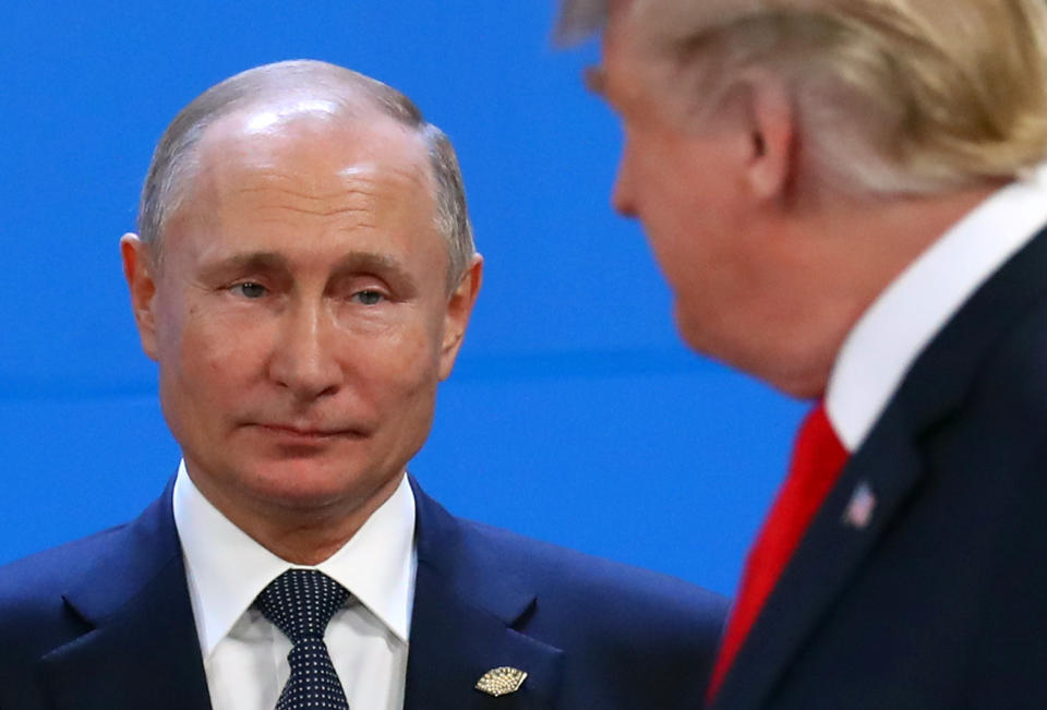 Russia’s President Vladimir Putin and U.S. President Donald Trump are seen during the G20 summit in Buenos Aires, Argentina, Nov. 30, 2018. (Photo: Marcos Brindicci/Reuters)