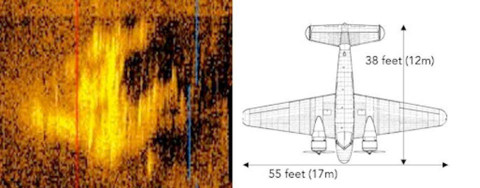 A comparison of sonar scan with Earhart's plane dimensions