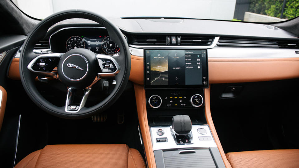 The F-Pace’s interior receives a major improvement with a dashboard that is now identical with the one on the new XF. - Credit: Jaguar Land Rover Automotive PLC.