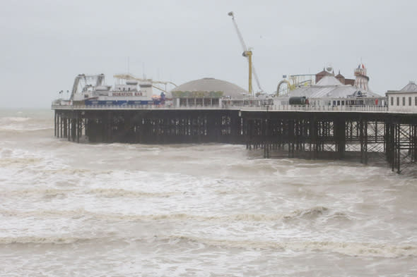 A general view of the conditions on Brighton sea front as a major search is underway for a woman believed to have been swept out to sea following a night out.