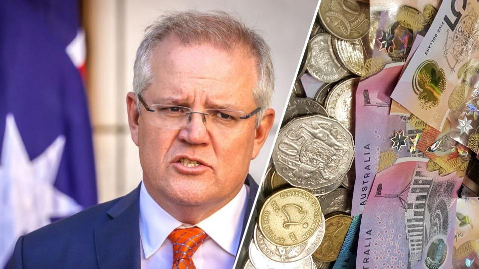 Pictured: Prime Minister Scott Morrison, Australian Cash. JobKeeper concept. Images: Getty