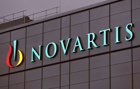 FILE PHOTO: Swiss drugmaker Novartis' logo is seen at the company's plant in the northern Swiss town of Stein, Switzerland October 23, 2017. REUTERS/Arnd Wiegmann/File Photo