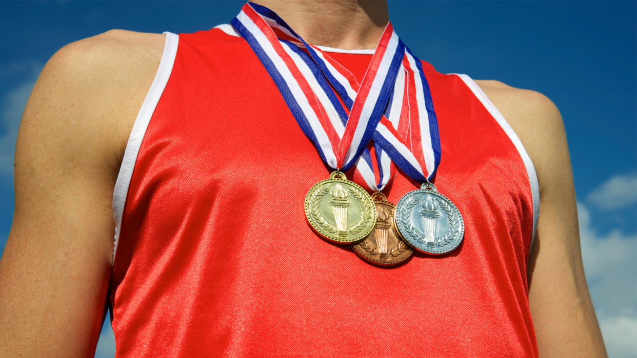  Gold, silver, and bronze medals. . 