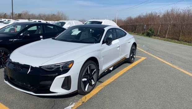 A 2022 Audi e-tron GT was one of two cars stolen from an Eastern Passage business over the weekend, say RCMP.  (Nova Scotia RCMP - image credit)