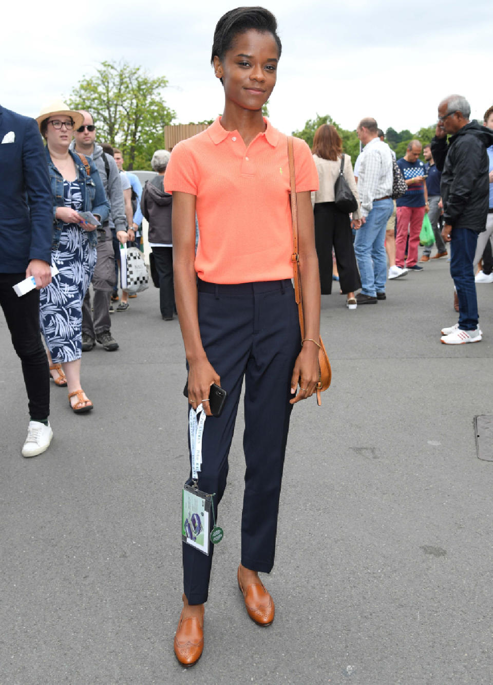 Letitia Wight's peach polo shirt, 2023