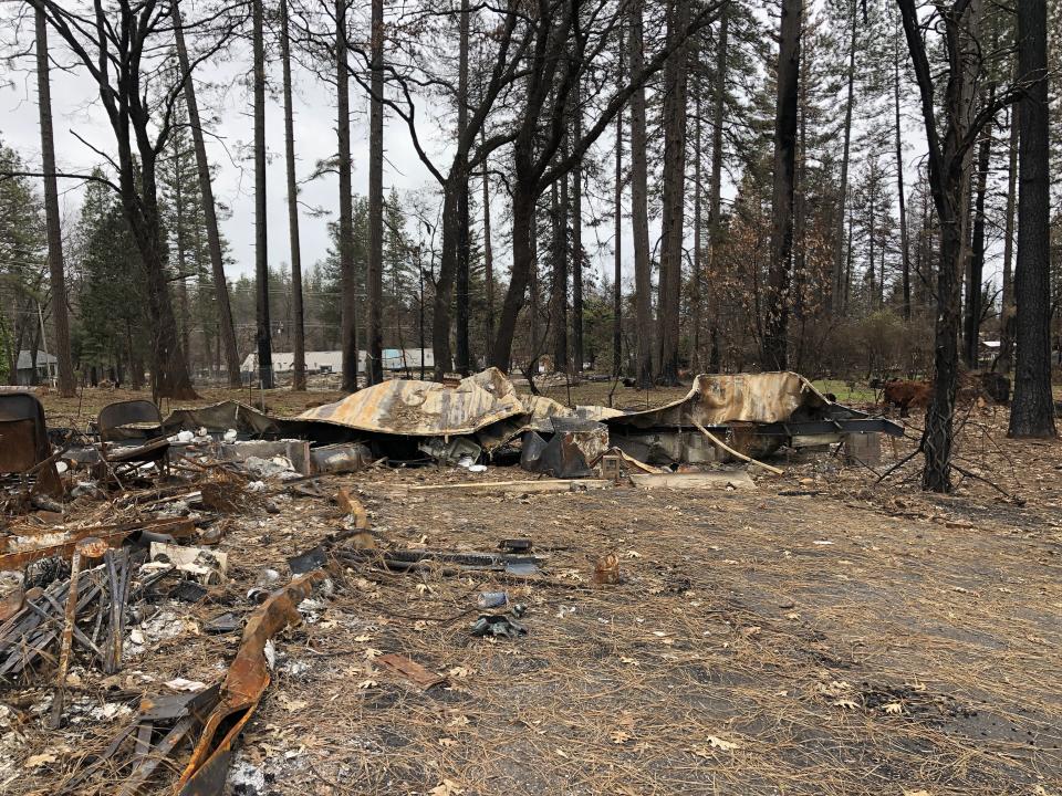 David's trailer, burned in the fire. &mdash; Paradise, Feb. 12 (Photo: Sarah Ruiz-Grossman/HuffPost)