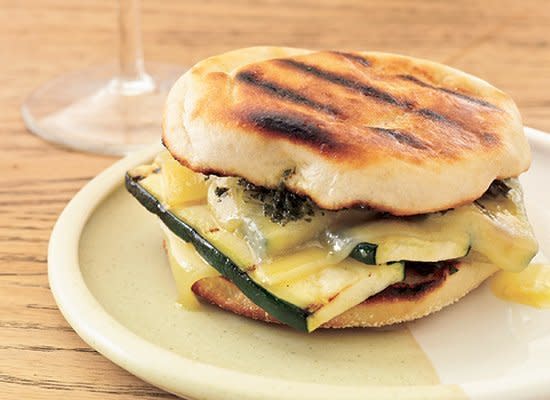 <strong>Get the <a href="http://www.huffingtonpost.com/2011/10/27/grilled-gruyre-and-zucch_n_1058447.html" target="_hplink">Grilled Gruyere and Zucchini Sandwiches with Smoky Pesto recipe</a></strong>