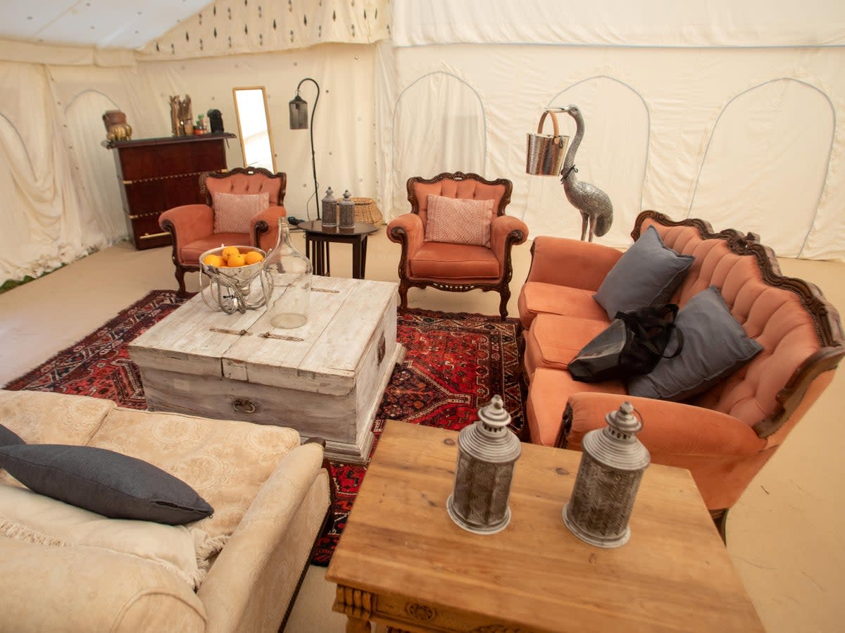 Glamping in the ‘Tenthouse Suite’ at Glastonbury Festival (James Dadzitis / SWNS)