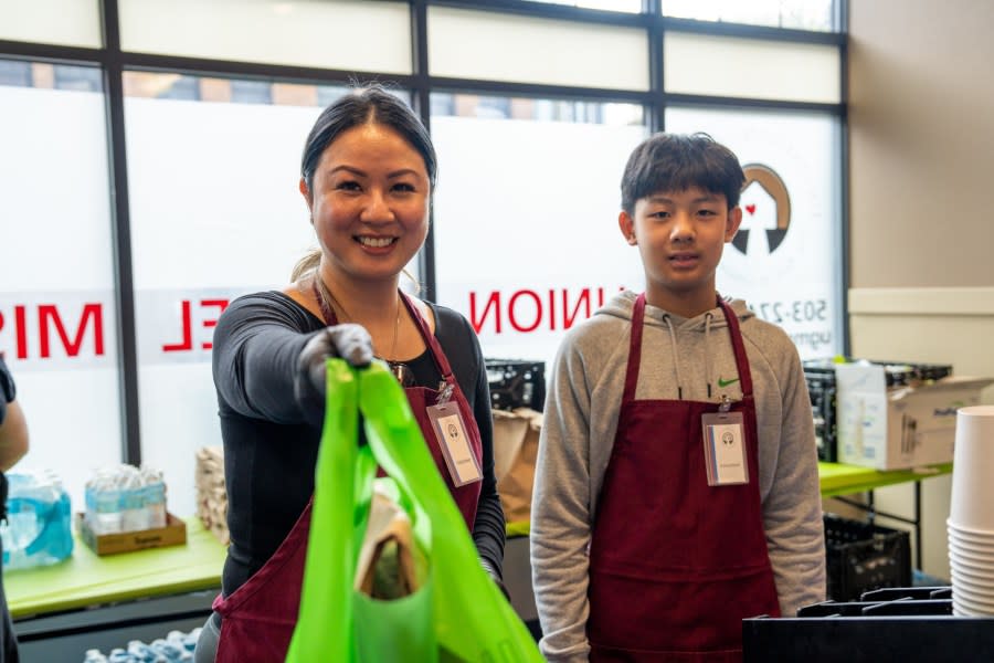 Volunteers serving an Easter shelter meal at the Union Gospel Mission in Portland on Mar. 31, 2024. (Courtesy: Union Gospel Mission)