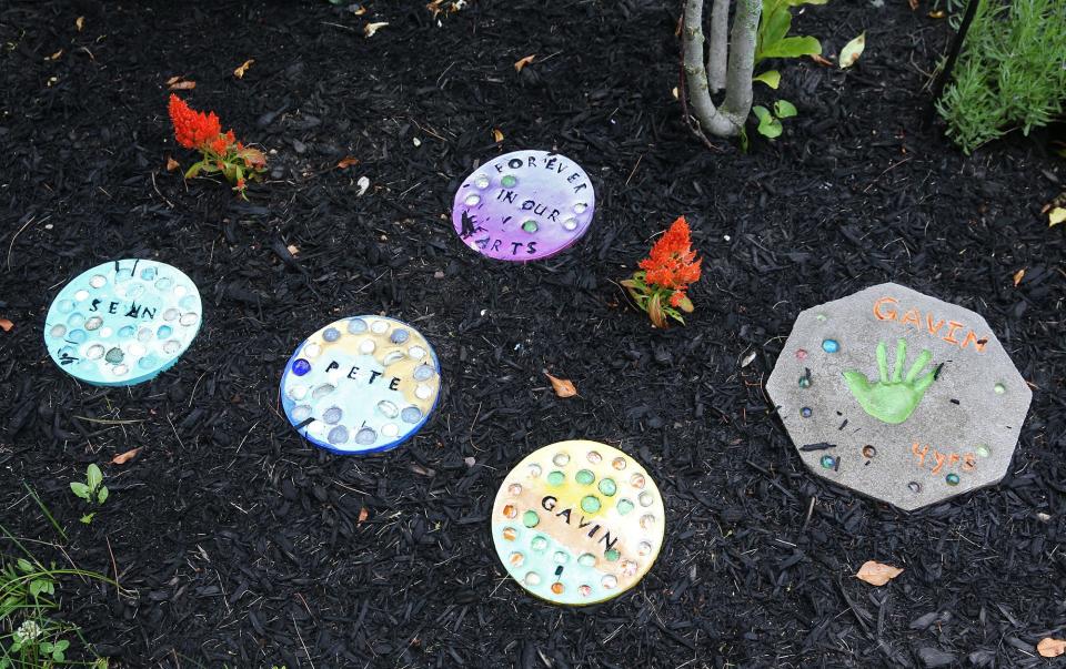 Gavin Sorge Sr. and his wife, Gina, recently created memory stones for their garden for Peter Ronchi, 58, Gavin Sorge Jr., 22, and Sean Kamszik, 23. All three members of their household died in a motor vehicle crash in September 2022.