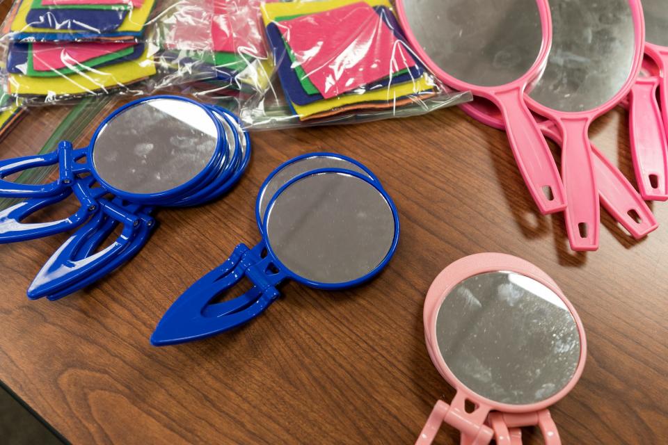 Mirrors are used for class instruction as Associate Teaching Professor Billie Tingle educates future teachers on lessons in reading at the University of Southern Mississippi's Gulf Park Campus in Long Beach, Mississippi, on Sept. 14, 2022.