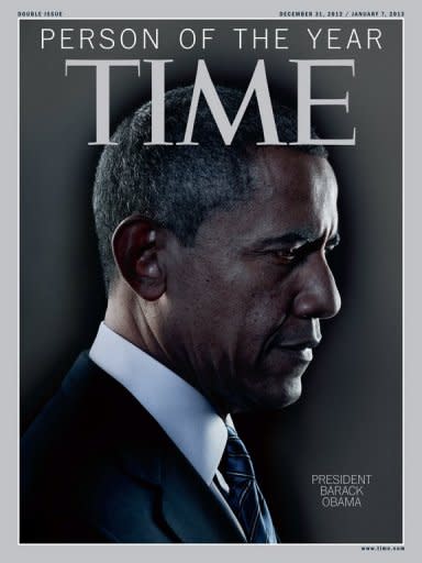 This image courtesy of TIME magazine shows the Person of the Year cover for December 31, 2012/January 7, 2013 US President Barack Obama was named "Person of the Year 2012 by Time Magazine on December 19, 2012. President Obama re-elected in November to a second term of four-year term, embodies both a symbol and a driving force behind the profound transformations that shook the United States, said the prestigious magazine. "In 2012, he created and built a new majority and turned weaknesses into opportunities and sought, in the midst of great adversity, to unite the country," says Time on its website. This is Obama's second time on the cover with the iconic title. He also graced the cover the last time he won election, in 2008, just after he became the first African American elected president. = RESTRICTED TO EDITORIAL USE - MANDATORY CREDIT " AFP PHOTO / TIME/" - NO MARKETING NO ADVERTISING CAMPAIGNS - DISTRIBUTED AS A SERVICE TO CLIENTS = (AFP/Time | ho)