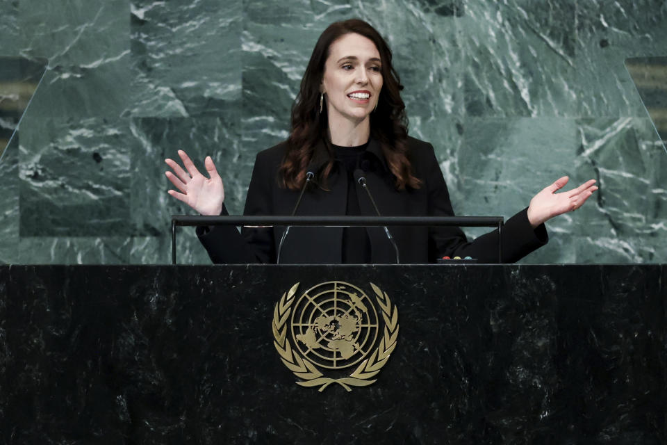 FILE - Prime Minister of New Zealand Jacinda Ardern addresses the 77th session of the United Nations General Assembly, Friday, Sept. 23, 2022, at the U.N. headquarters. Ardern, who was praised around the world for her handling of the nation’s worst mass shooting and the early stages of the coronavirus pandemic, said Thursday, Jan. 19, 2023, she was leaving office. (AP Photo/Julia Nikhinson, File)