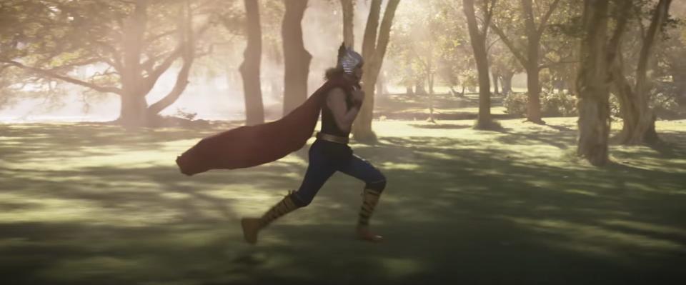 Chris Hemsworth as Thor, running in the first teaser trailer for "Thor: Love and Thunder."