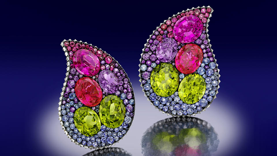 Barbara Walters JAR gem set paisley earrings; estimate US$180,000-250,000