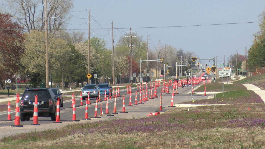 Photo of the construction in Bel Aire on Woodlawn between 37th Street North and 45th Street North taken on March 21, 2024 (KSN Photo)