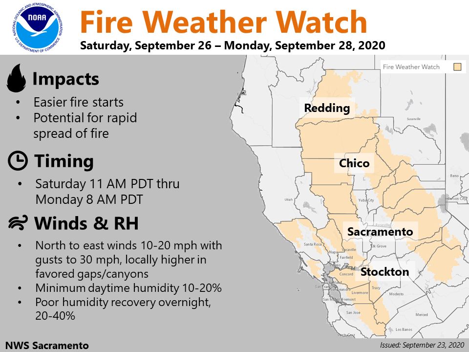 A fire weather watch is in effect throughout Northern and Central California this weekend through Monday.