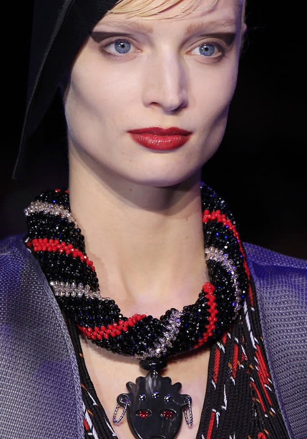 <b>Armani Prive SS13</b><br><br>Armani said his oversized jewellery made the show more 'courageous.' <br><br>©Reuters