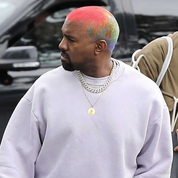 See Kanye West's rainbow hair here.