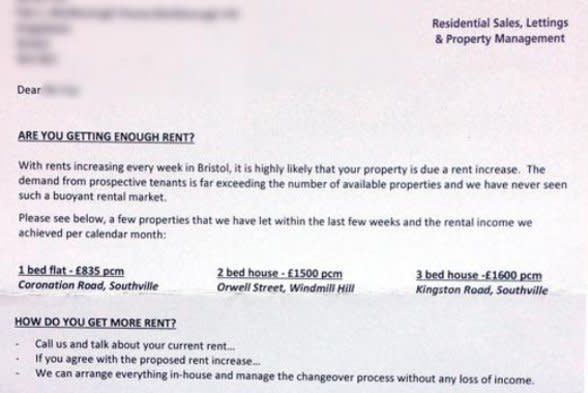 The letter from CJ Hole to landlords.