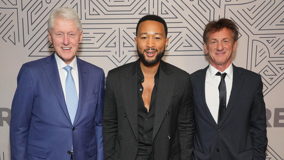 Bill Clinton, John Legend and Sean Penn - Credit: Kevin Mazur/Getty Images for CORE