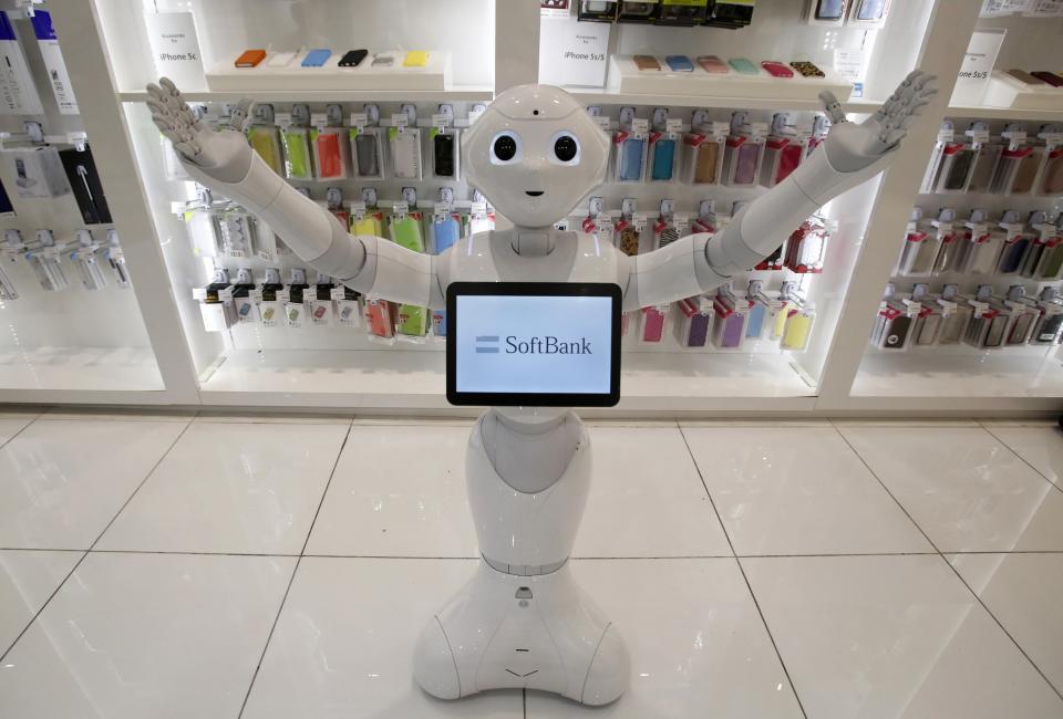 SoftBank Corp's human-like robot named 'pepper' is displayed at its branch in Tokyo