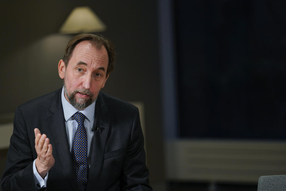 Zeid Raad Al Hussein speaks during an interview with The Associated Press, Friday, Nov. 4, 2022, in New York. (AP Photo/Mary Altaffer)