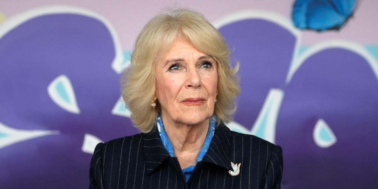 london, england february 9 britains camilla, queen consort, gives a speech as she visits the storm family centre on february 9, 2023, in london, england the centre, which supports those who have suffered domestic violence, is celebrating its 19th anniversary photo by toby melville wpa poolgetty images